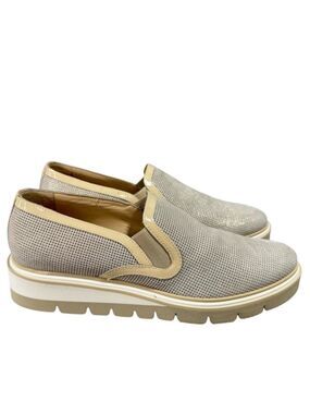 Clorinda Antinori Light Beige Perforated Shimmer Slip-On Loafers